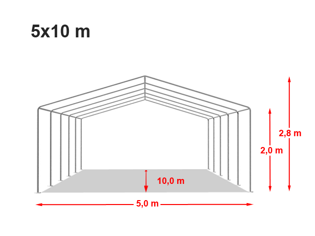 Juhla- ja puutarhateltta 5x10m, palonkestävä, PVC 500g/m2, valkoinen