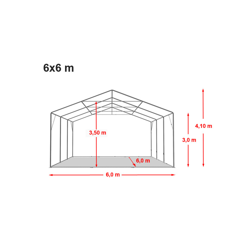 Kerghall 6x6m, seina kõrgus 3m, PVC 850g/m2, hall
