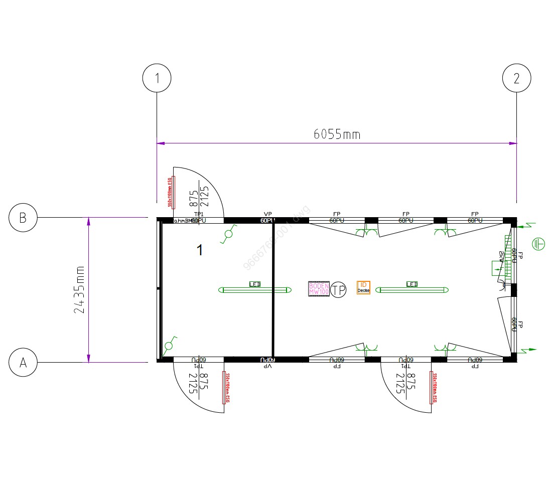 Containex стандартный PU-бытовка 2,4 x 6 м, офис – проходная